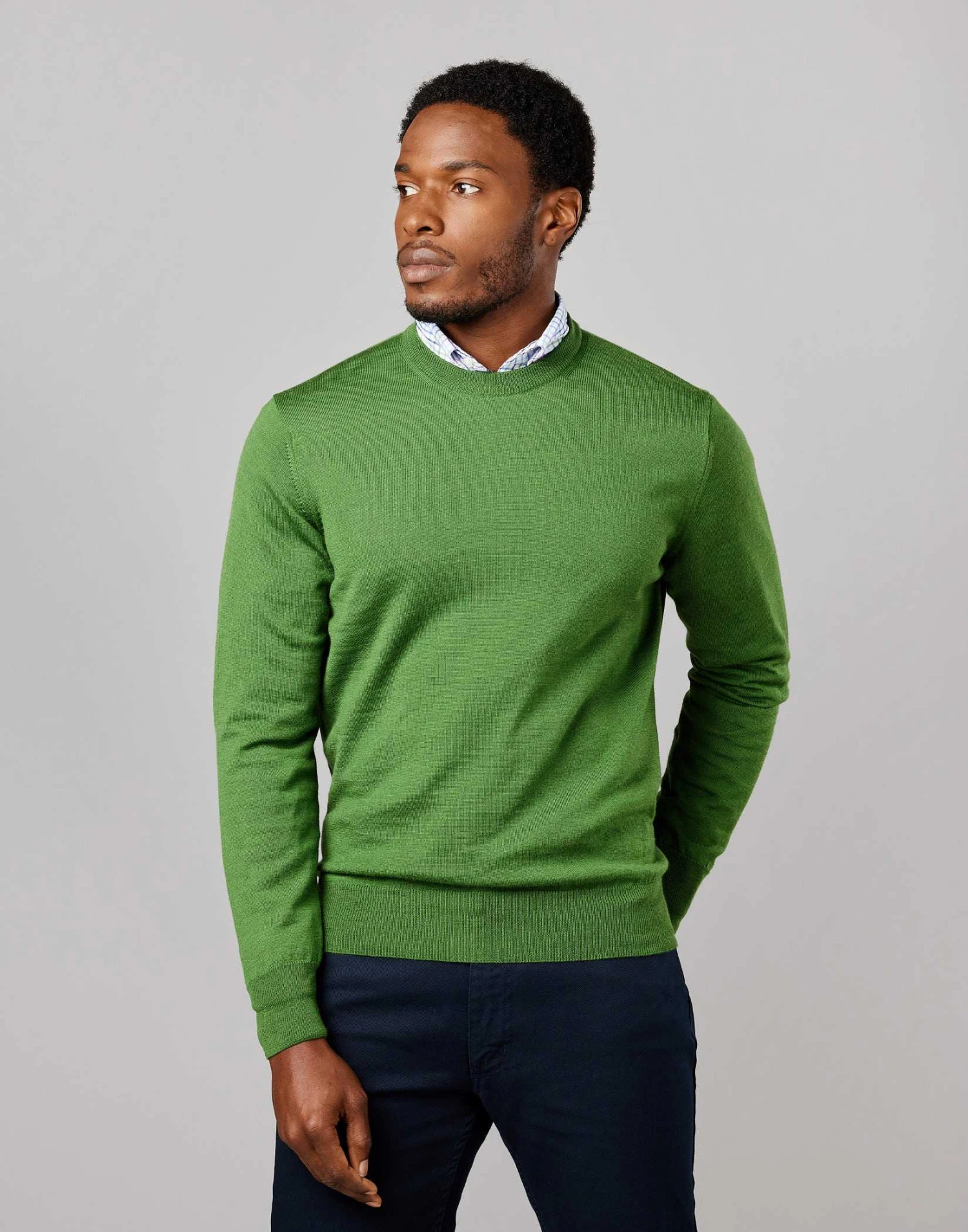 Merino Crew Neck Jumper - Green 3 Merino Crew Neck Jumper - Green