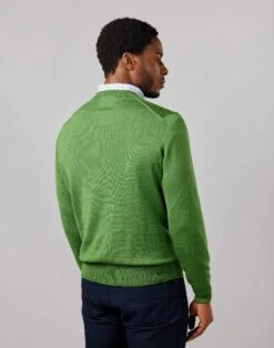Merino Crew Neck Jumper - Green 8 Merino Crew Neck Jumper - Green -Joseph Turner Shop Mens Green Merino Crew Neck Jumper MKMECRGEN 2