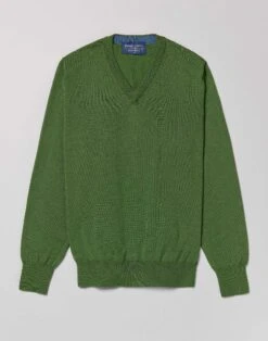 Merino V Neck Jumper - Green -Joseph Turner Shop Mens Green Merino V Neck Jumper MKMEVNGEN 3