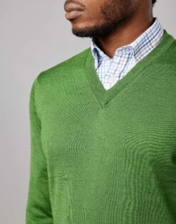 Merino V Neck Jumper - Green -Joseph Turner Shop Mens Green Merino V Neck Jumper MKMEVNGEN 4