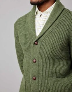 Whitby Shawl Collar Cardigan - Green -Joseph Turner Shop Mens Green Whitby Shawl Collar Cardigan MKWBSCGRN 4