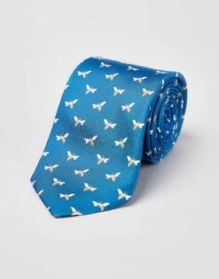 Honey Bees On Blue Printed Silk Tie