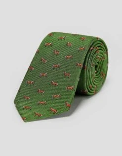 Horses On Green Woven Silk Tie