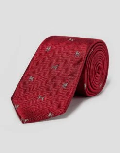 Hounds On Red Woven Silk Tie