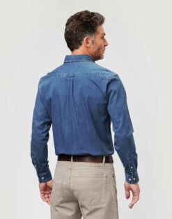 Denim Shirt - Mid Blue 8 Denim Shirt - Mid Blue -Joseph Turner Shop Mens Mid Blue Denim Shirt MCDENMMBL 2