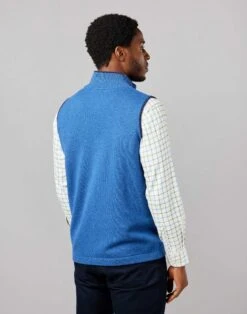 Merino Gilet - Blue -Joseph Turner Shop Mens Mid Blue Knitted Merino Gilet MKMEGTBLU 2