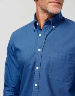 Washed Button Down Oxford Shirt - Mid Blue -Joseph Turner Shop Mens Mid Blue Washed Casual Oxford Shirt MCOXFDMBL 4