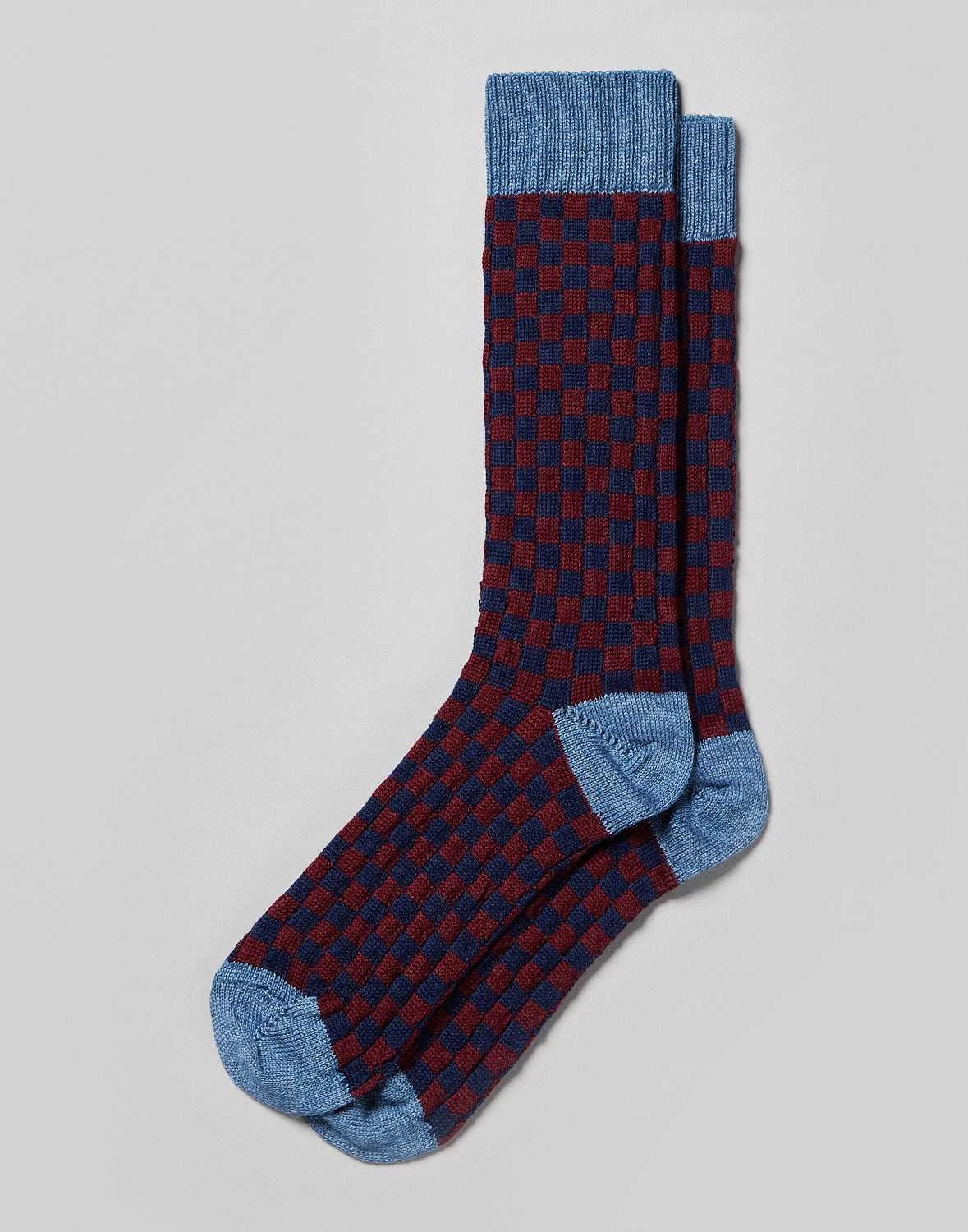 Checkerboard Socks - Navy/Burgundy 3 Checkerboard Socks - Navy/Burgundy