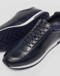 Joseph Turner Shop -Joseph Turner Shop Mens Navy Burnished Calf Leather Bannister Trainers MFSBANNCL 2