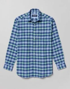 Brushed Cotton Check Shirt - Navy/Green 12 Brushed Cotton Check Shirt - Navy/Green -Joseph Turner Shop Mens Navy Green Brushed Cotton Shirt MCBRCCNVG 3