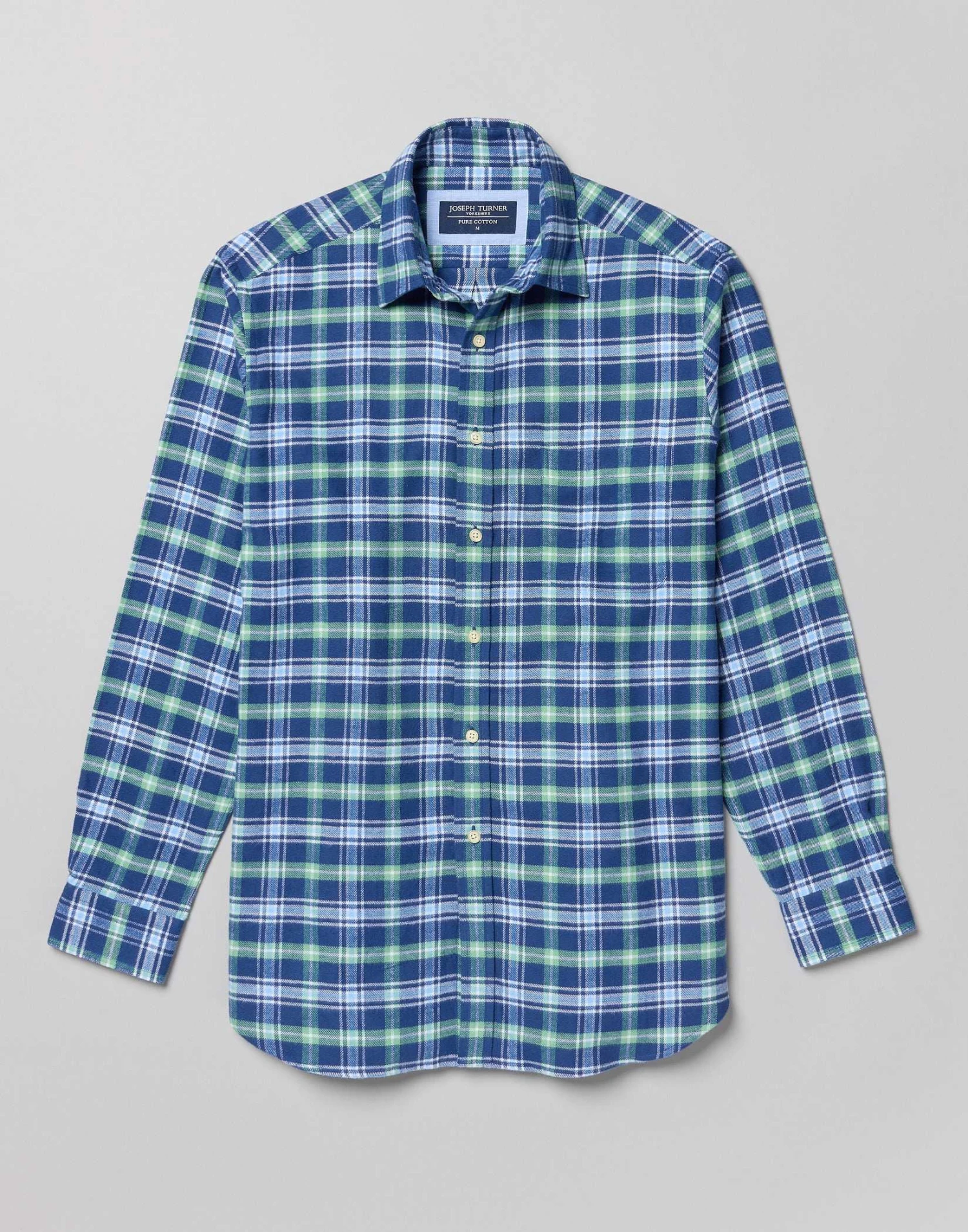 Brushed Cotton Check Shirt - Navy/Green 6 Brushed Cotton Check Shirt - Navy/Green - Image 4
