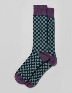 Checkerboard Socks - Navy/Green