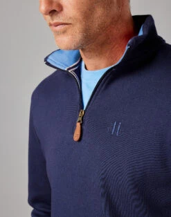 Half Zip Jersey Sweatshirt - Navy -Joseph Turner Shop Mens Navy Half Zip Jersey Sweatshirt MTHWHZNAV 4