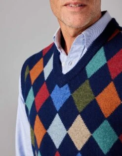 Harlequin Slip Over - Navy -Joseph Turner Shop Mens Navy Harlequin Slipover MKHAQSNAV 4