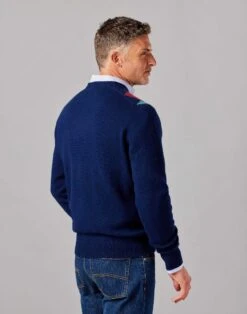 Harlequin V Neck Jumper - Navy -Joseph Turner Shop Mens Navy Harlequin V Neck Jumper MKHAQVNAV 2