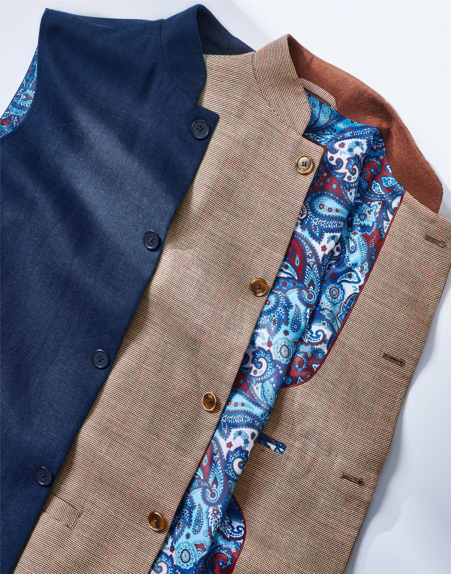 Nehru Wool/Linen Gilet - Navy Herringbone 9 Nehru Wool/Linen Gilet - Navy Herringbone - Image 7