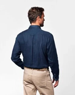 Linen Shirt Long Sleeve - Navy 8 Linen Shirt Long Sleeve - Navy -Joseph Turner Shop Mens Navy Long Sleeve Linen Shirt MCLNLSNVY 2