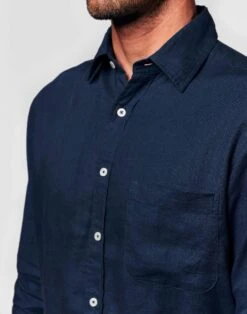 Linen Shirt Long Sleeve - Navy 10 Linen Shirt Long Sleeve - Navy -Joseph Turner Shop Mens Navy Long Sleeve Linen Shirt MCLNLSNVY 4