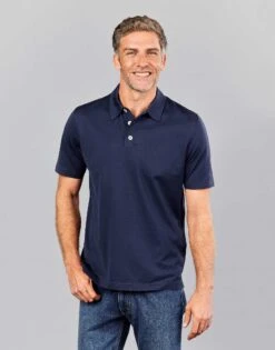 Mercerised Jersey Polo Shirt - Navy