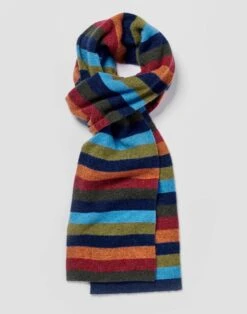 Stripey Lambswool Scarf - Navy Multistripe