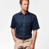Linen Shirt Short Sleeve - Navy 2 Linen Shirt Short Sleeve - Navy -Joseph Turner Shop Mens Navy Short Sleeve Linen Shirt MCLNSSNVY 1