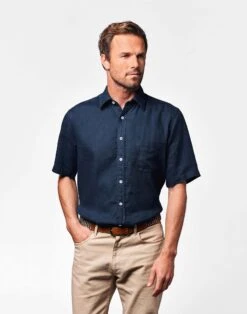 Linen Shirt Short Sleeve - Navy