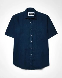 Linen Shirt Short Sleeve - Navy -Joseph Turner Shop Mens Navy Short Sleeve Linen Shirt MCLNSSNVY 3