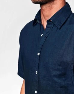 Linen Shirt Short Sleeve - Navy -Joseph Turner Shop Mens Navy Short Sleeve Linen Shirt MCLNSSNVY 4