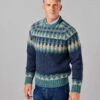 Fair Isle Crew Neck Jumper - Navy/Teal -Joseph Turner Shop Mens Navy Teal Fair Isle Crew Neck Jumper MKNFICNVT 1