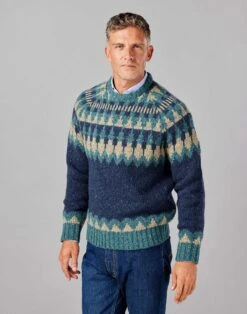 Fair Isle Crew Neck Jumper - Navy/Teal