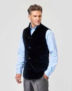 Velvet Nehru Gilet - Navy