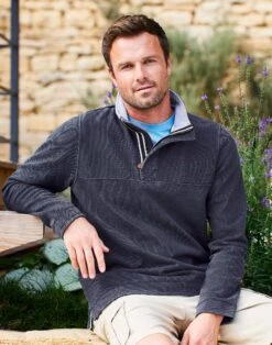 Washed Piqué Half Zip Sweatshirt - Navy