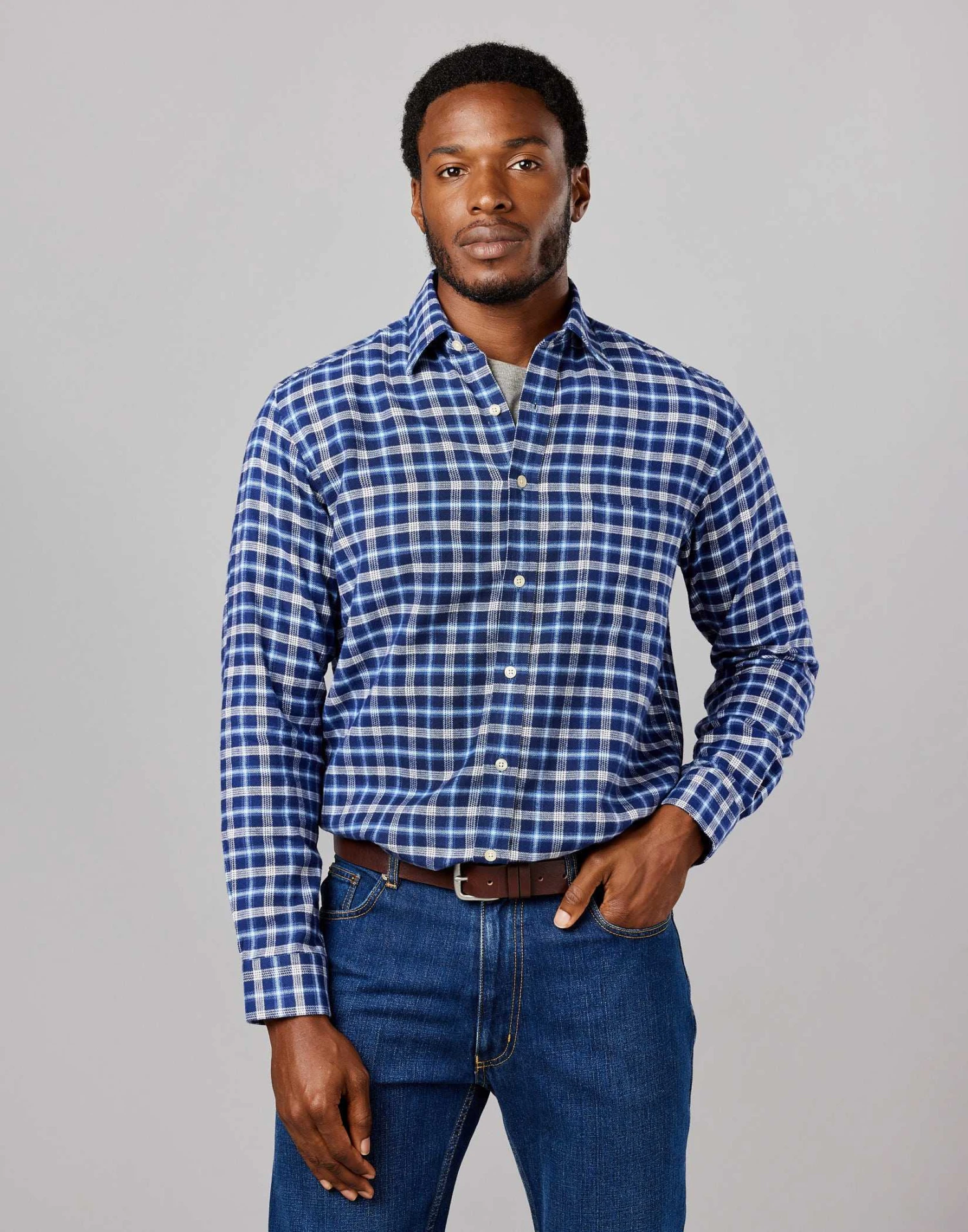Brushed Cotton Check Shirt - Navy/White 4 Brushed Cotton Check Shirt - Navy/White - Image 2