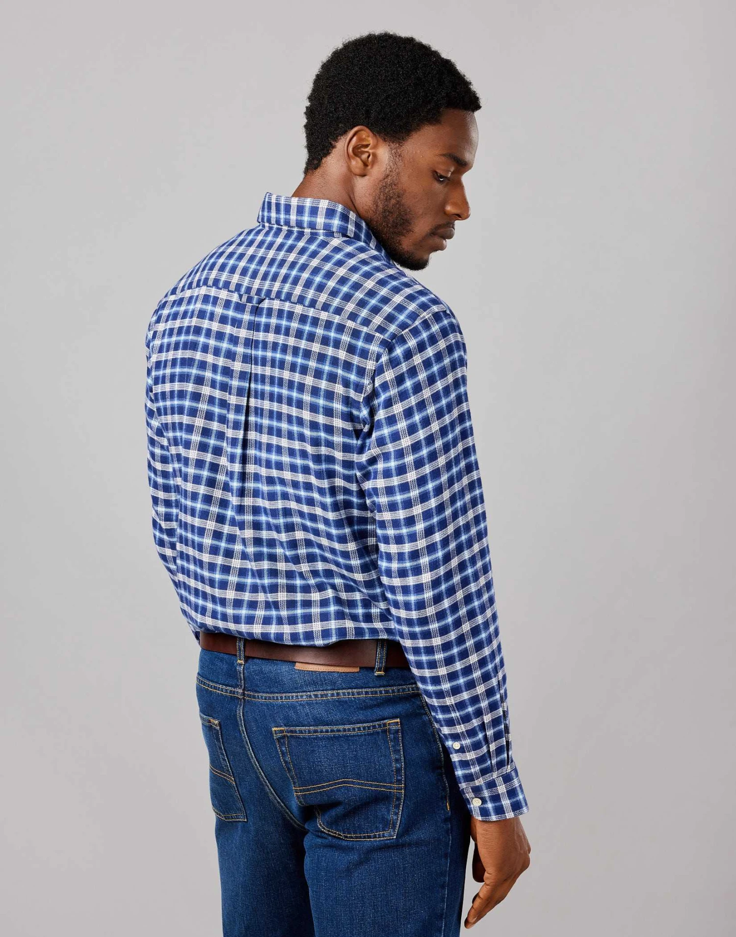 Brushed Cotton Check Shirt - Navy/White 5 Brushed Cotton Check Shirt - Navy/White - Image 3