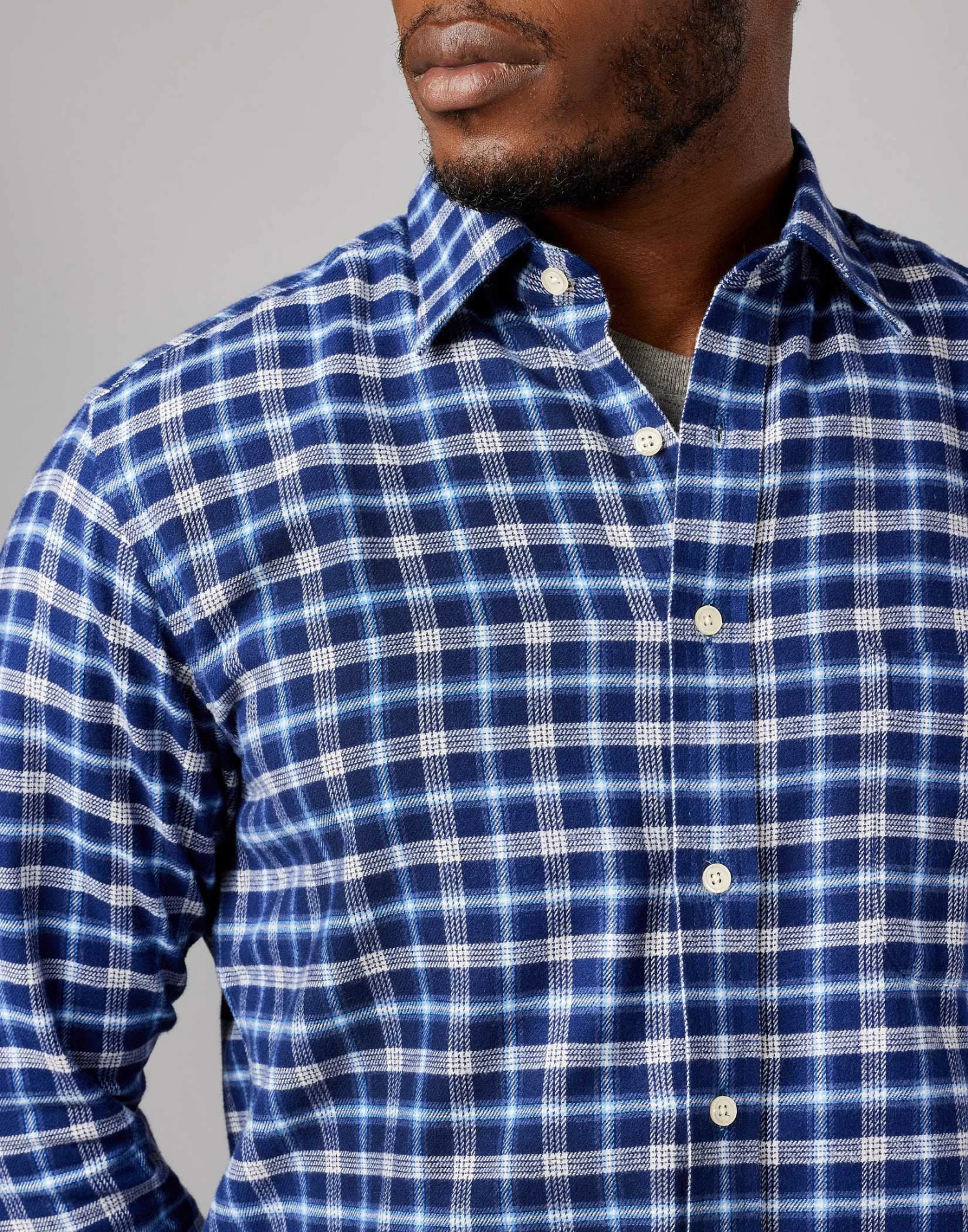 Brushed Cotton Check Shirt - Navy/White 7 Brushed Cotton Check Shirt - Navy/White - Image 5
