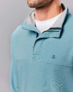Washed Piqué Half Zip Sweatshirt - Ocean -Joseph Turner Shop Mens Ocean Washed Pique Sweatshirt MTHZWPOCN 4