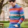 Shetland Striped Crew Neck Jumper - Orange/Green 1 Shetland Striped Crew Neck Jumper - Orange/Green -Joseph Turner Shop Mens Orange Green Shetland Striped Crew Neck Jumper MKSHSTORG 0