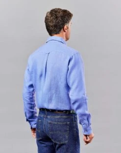 Linen Shirt Long Sleeve - Pacific Blue -Joseph Turner Shop Mens Pacific Long Sleeve Linen Shirt MCLNLSPAC 2