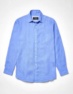 Linen Shirt Long Sleeve - Pacific Blue -Joseph Turner Shop Mens Pacific Long Sleeve Linen Shirt MCLNLSPAC 3