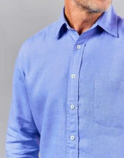 Linen Shirt Long Sleeve - Pacific Blue -Joseph Turner Shop Mens Pacific Long Sleeve Linen Shirt MCLNLSPAC 4