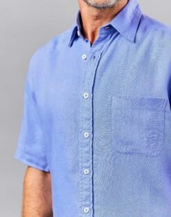 Linen Shirt Short Sleeve - Pacific Blue -Joseph Turner Shop Mens Pacific Short Sleeve Linen Shirt MCLNSSPAC 4