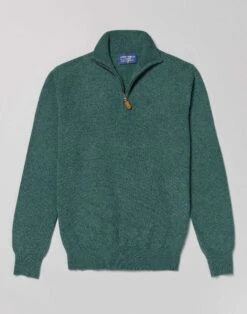 Lambswool Half Zip Jumper - Pine -Joseph Turner Shop Mens Pine Lambswool Half Zip Jumper MKLWHZDAR 3