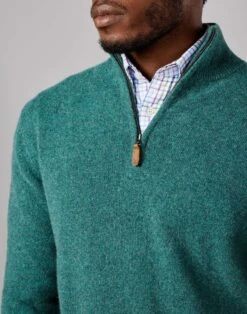 Lambswool Half Zip Jumper - Pine -Joseph Turner Shop Mens Pine Lambswool Half Zip Jumper MKLWHZDAR 4