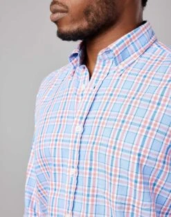 Washed Button-Down Oxford Shirt - Pink/Blue Check -Joseph Turner Shop Mens Pink Blue Check Washed Casual Oxford Shirt MCOXFDPKB 4