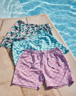 Swim Shorts - Pink Shells On Blue 7 Swim Shorts - Pink Shells On Blue -Joseph Turner Shop Mens Pink Shells on Blue Swim Shorts MHSWTRPSB 5