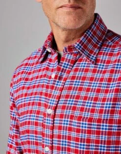 Brushed Cotton Check Shirt - Red/Blue -Joseph Turner Shop Mens Red Blue Brushed Cotton Shirt MCBRCCRBL 4