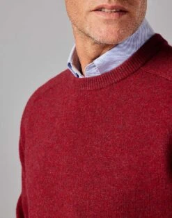Lambswool Crew Neck Jumper - Red -Joseph Turner Shop Mens Red Lambswool Crew Neck Jumper MKLWCRRDE 4