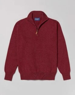 Lambswool Half Zip Jumper - Red -Joseph Turner Shop Mens Red Lambswool Half Zip Jumper MKLWHZRDE 3