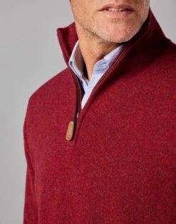 Lambswool Half Zip Jumper - Red -Joseph Turner Shop Mens Red Lambswool Half Zip Jumper MKLWHZRDE 4