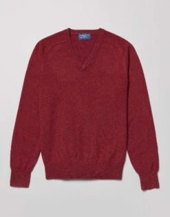 Lambswool V Neck Jumper - Red -Joseph Turner Shop Mens Red Lambswool V Neck Jumper MKLWVNRDE 3